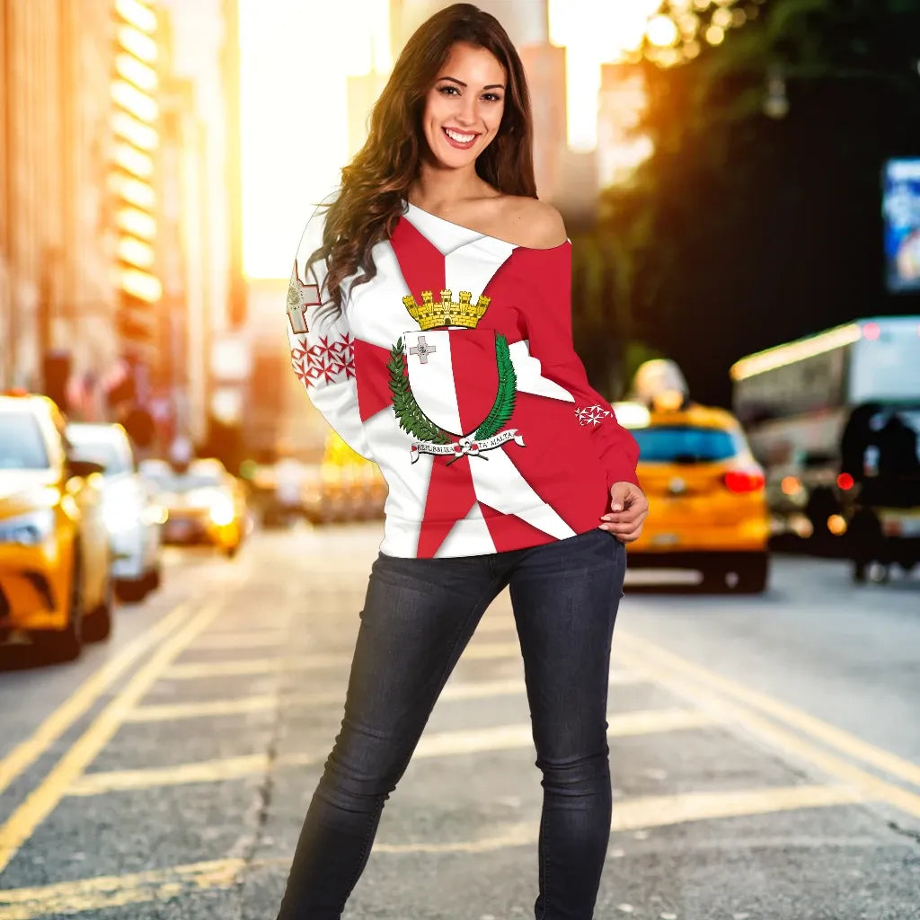 Malta Off Shoulder Sweater Maltese Cross with Coat of Arms