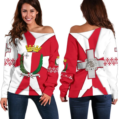 Malta Off Shoulder Sweater Maltese Cross with Coat of Arms