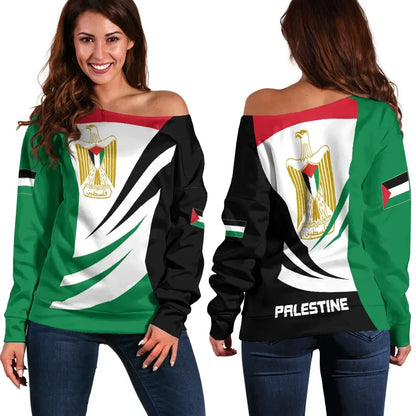 Palestine Off Shoulder Sweater Coat Of Arms BinCjou