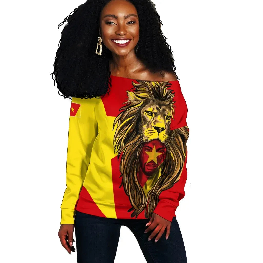 Amhara Off Shoulder Sweater Amhara Flag Men Lion