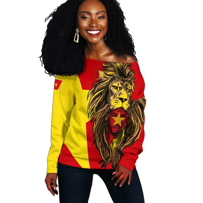 Amhara Off Shoulder Sweater Amhara Flag Men Lion