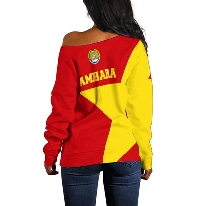 Amhara Off Shoulder Sweater Amhara Flag Men Lion