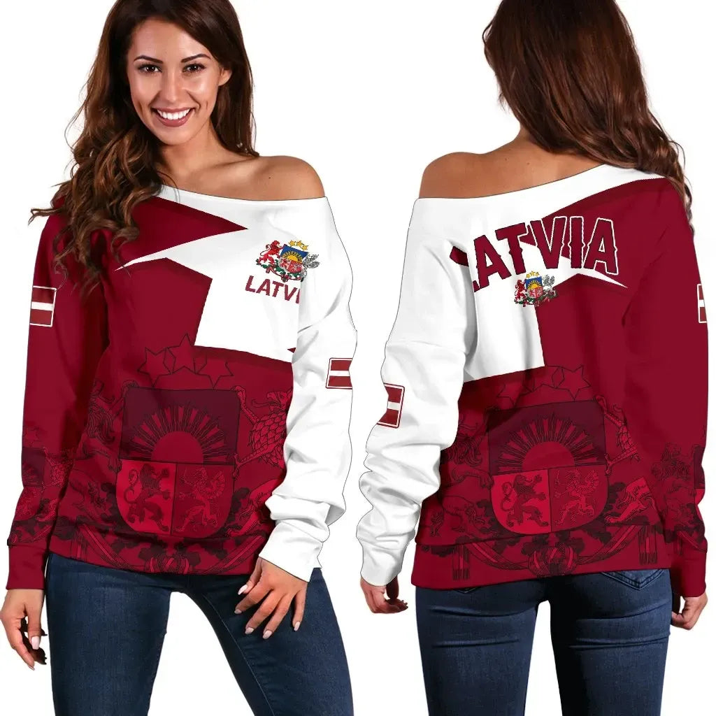Latvia Women's Off Shoulder Sweater HOME