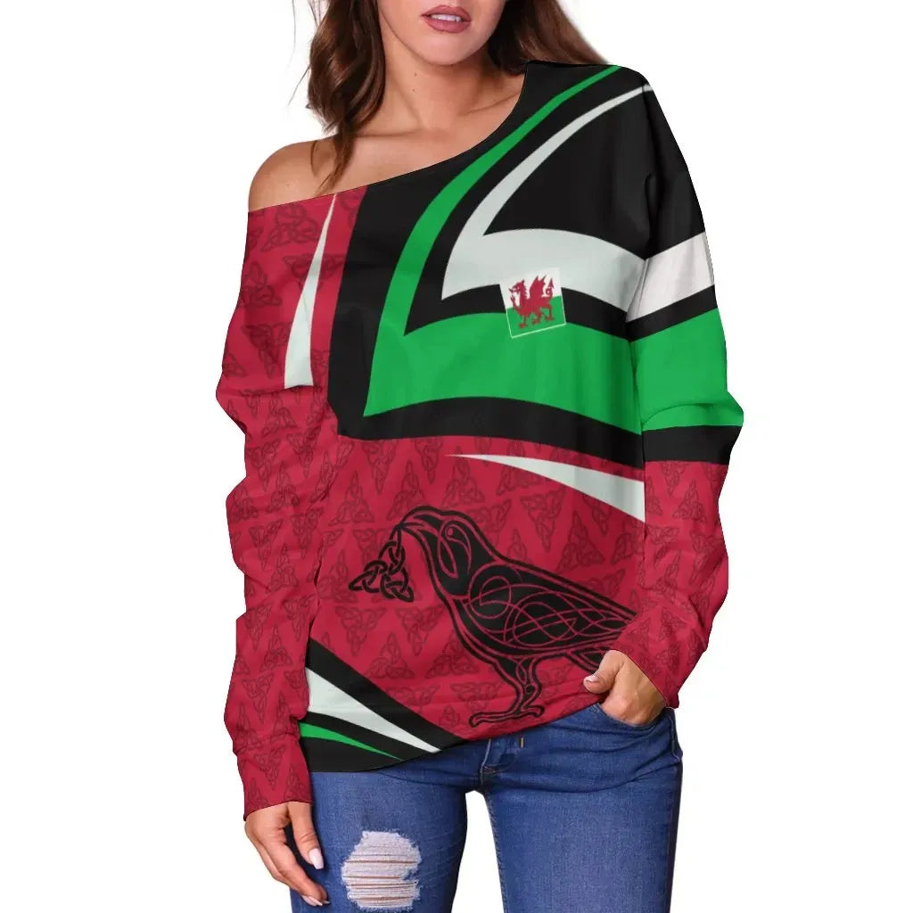 Wales Celtic Off Shoulder Sweater Legend of Wales Color