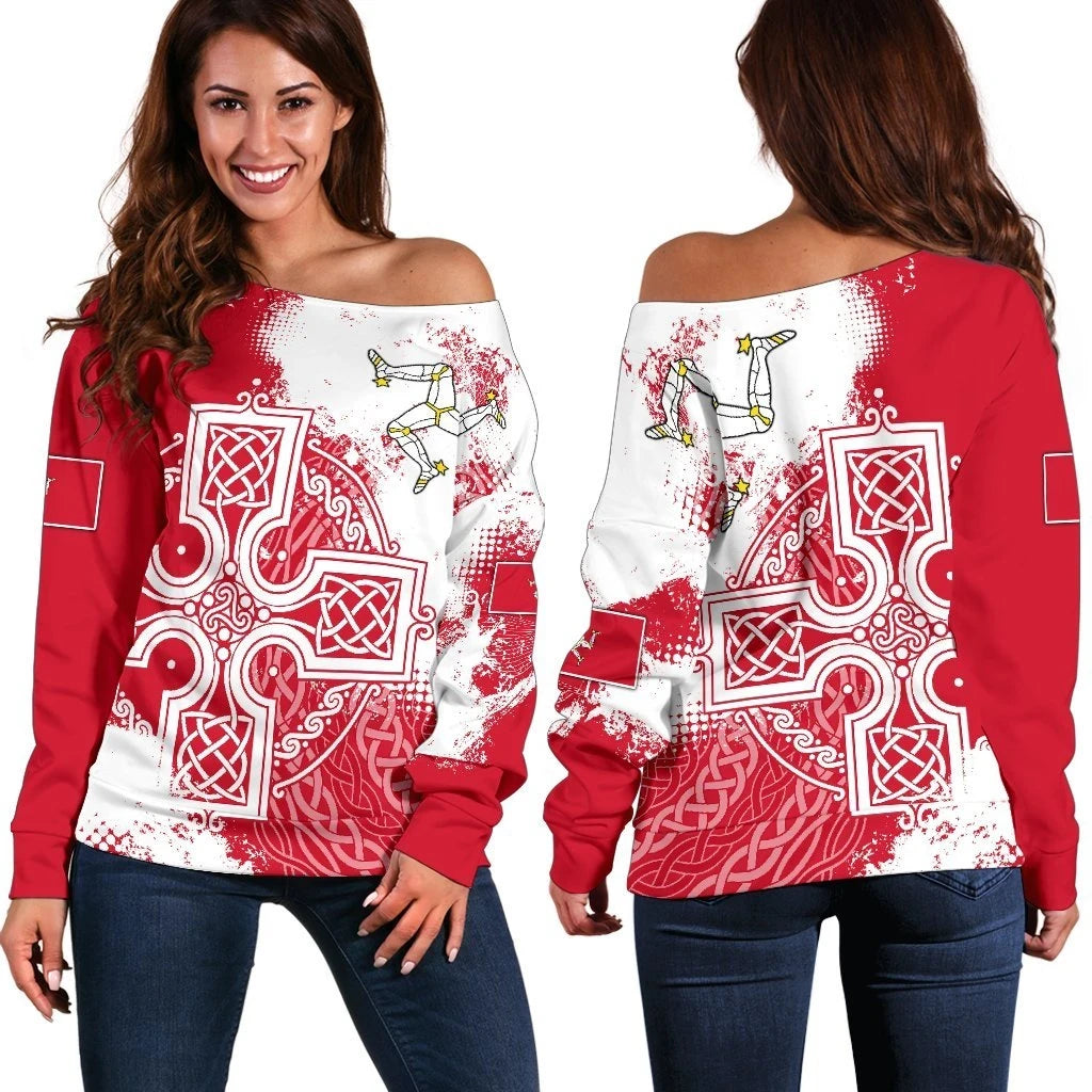 Isle of Man Off Shoulder Sweater Isle of Man Celtic Cross
