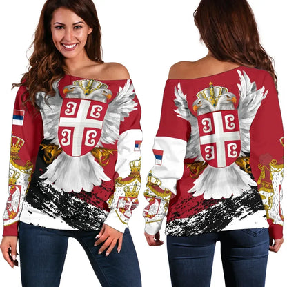Serbia Off Shoulder Sweater Serbian White Eagle