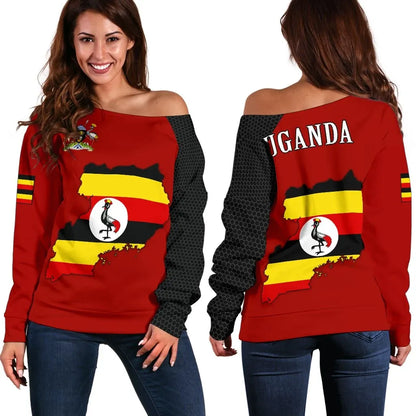 Uganda Sweater Women's Off Shoulder Sweater Map