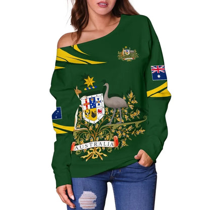 Australia Women's Off Shoulder Sweater Australia Coat Of Arms Green