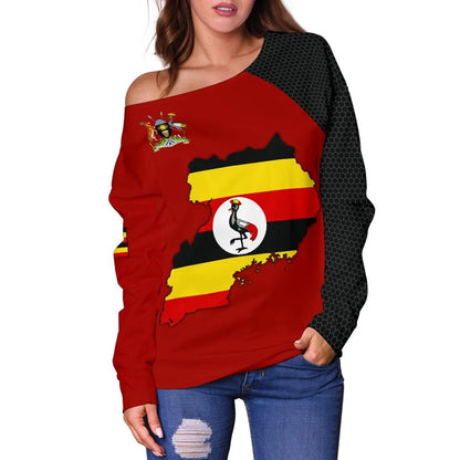 Uganda Sweater Women's Off Shoulder Sweater Map