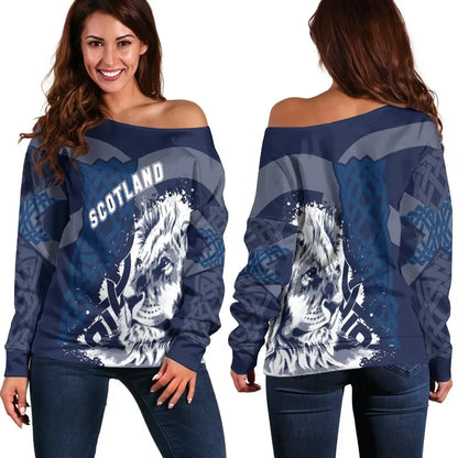 Scotland Celtic Women's Off Shoulder Sweater Cross Celt Lion