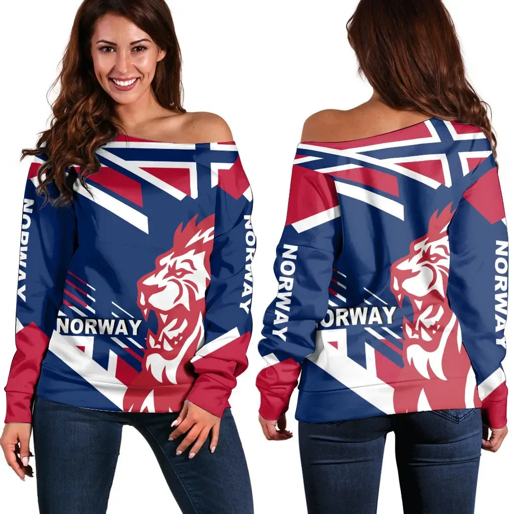 Women's Off Shoulder Sweater Norway Lion Flag Special Edition