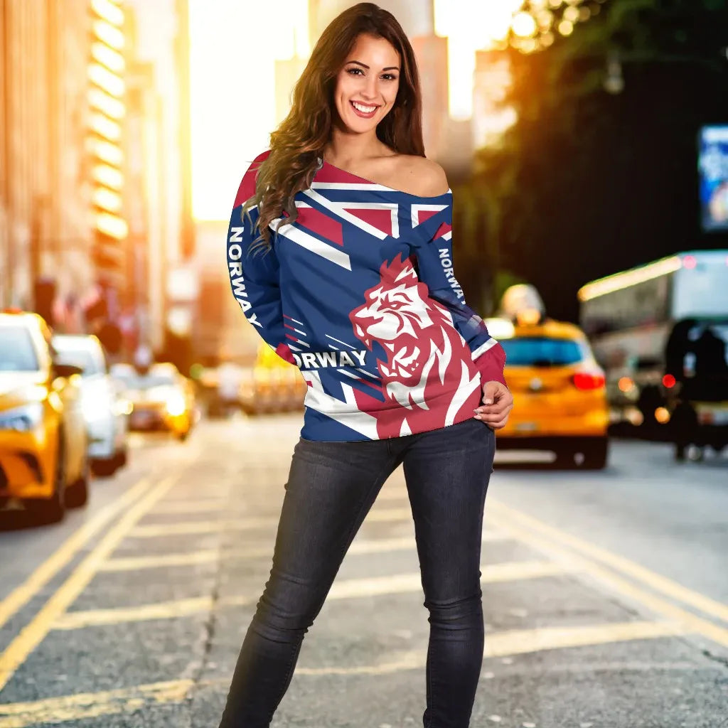 Women's Off Shoulder Sweater Norway Lion Flag Special Edition