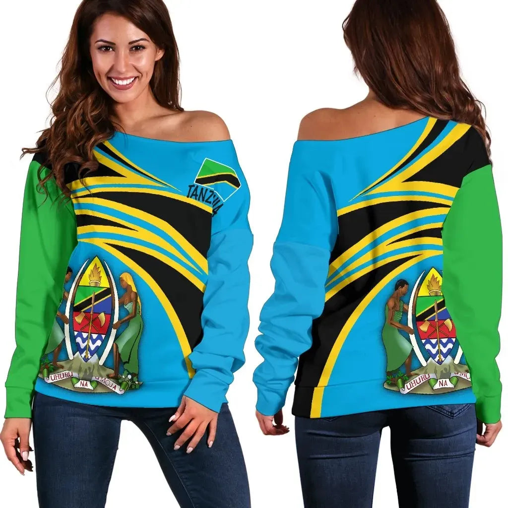 Tanzania N Flag Off Shoulder Sweater