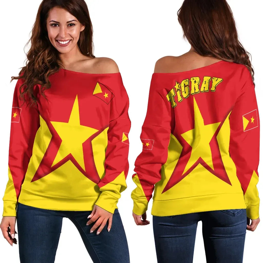 Tigray Off Shoulder Sweater Flag Star