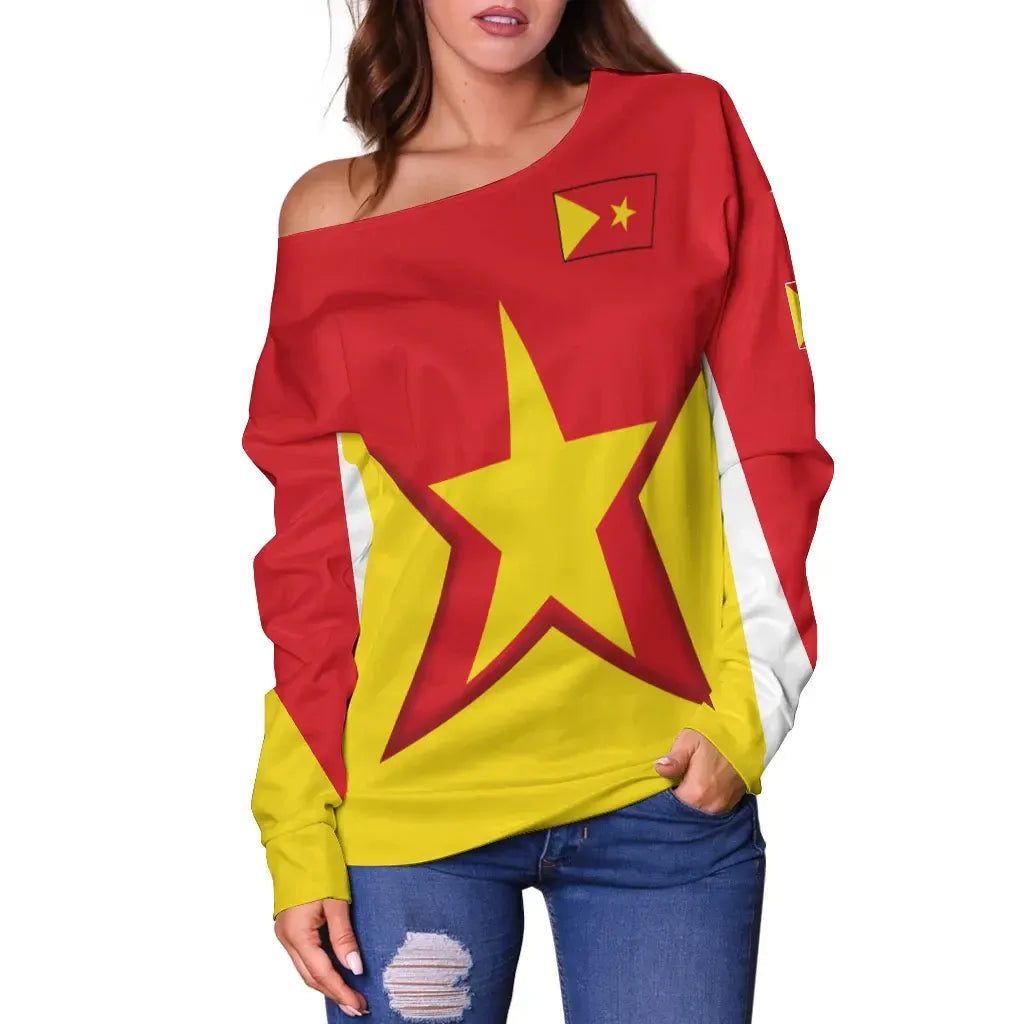 Tigray Off Shoulder Sweater Flag Star