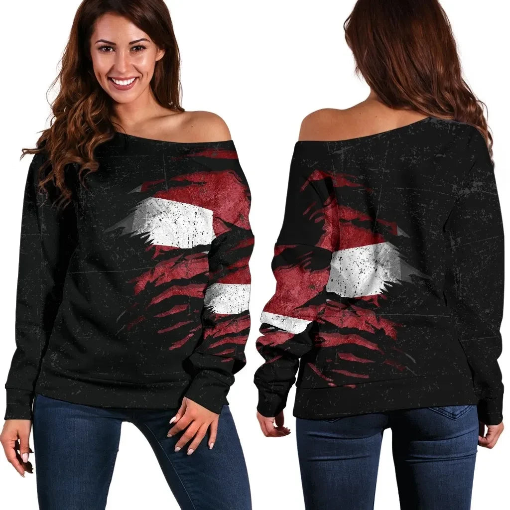 Latvia In Me Women's Off Shoulder Sweater Special Grunge Style