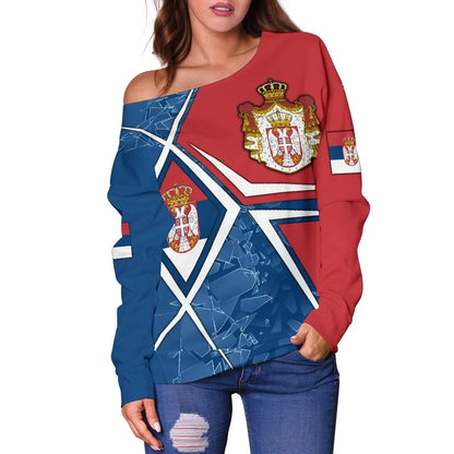 Serbia Women's Off Shoulder Sweater Serbian Legend
