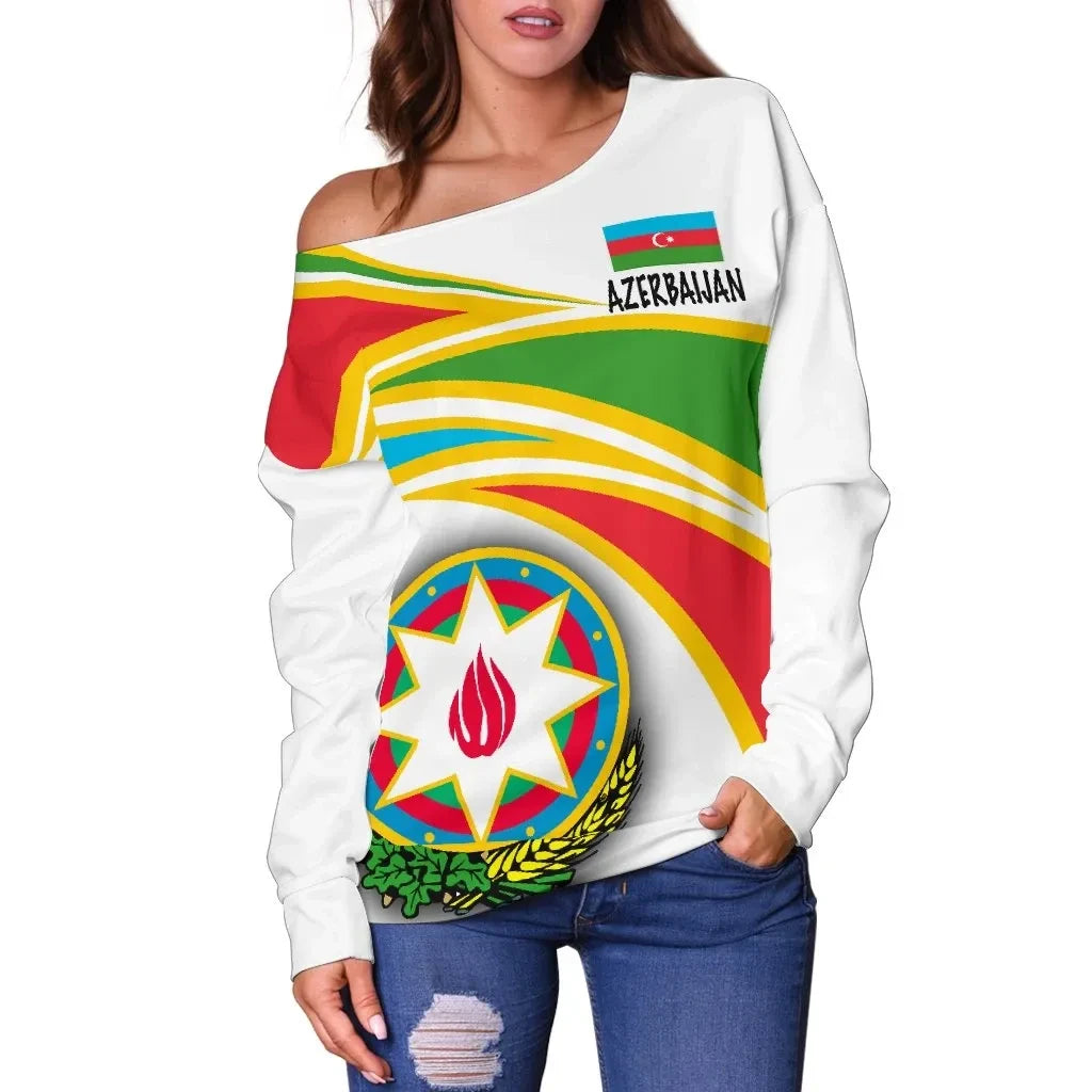 Azerbaijan White N Flag Off Shoulder Sweater