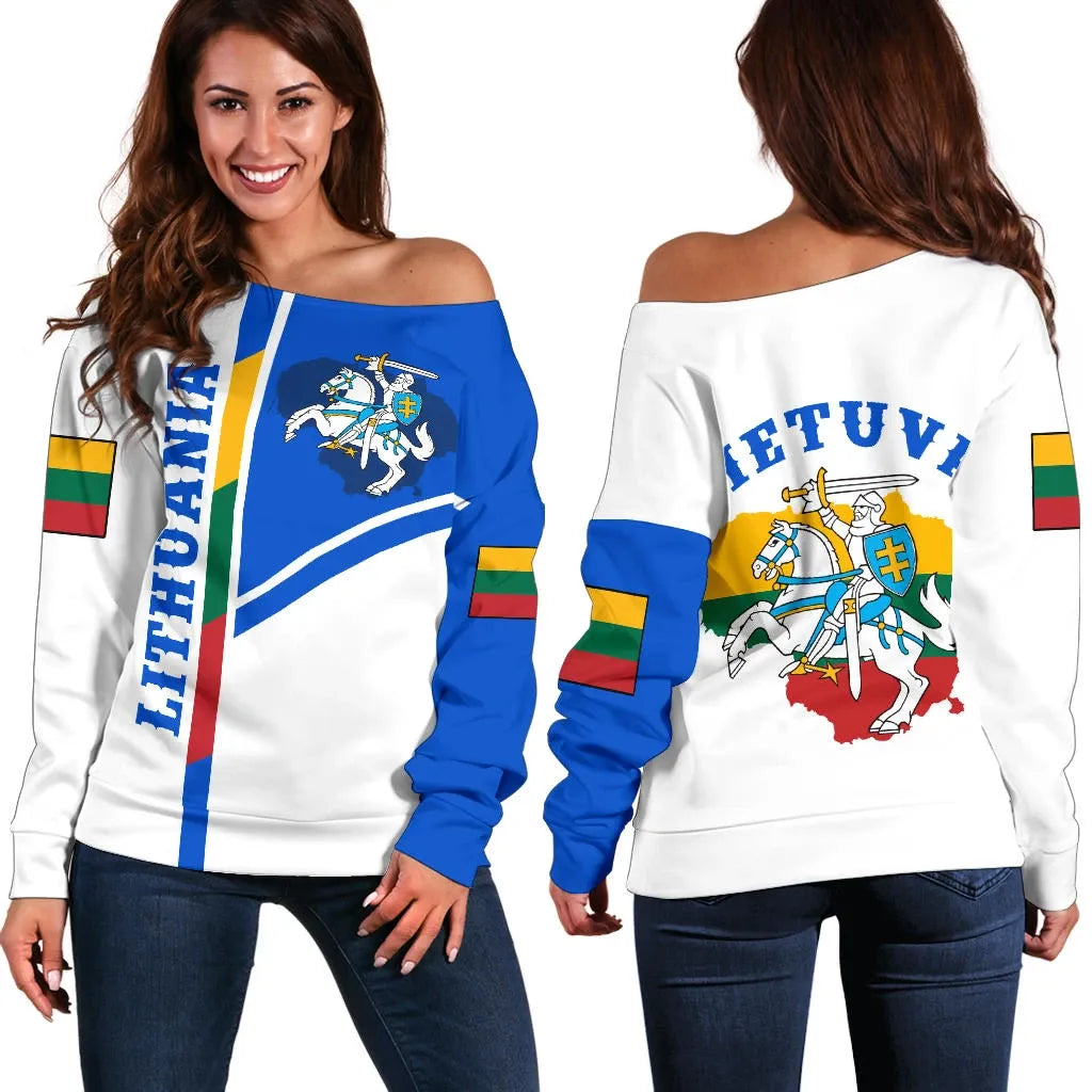Lithuania Women's Off Shoulder Sweater Vytis Lietuva