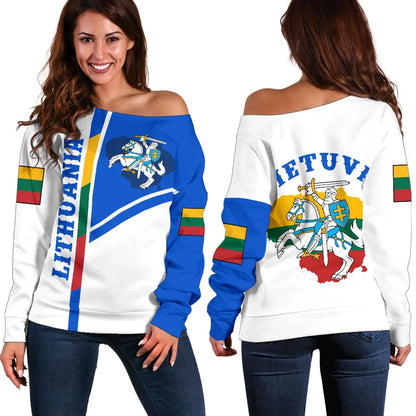 Lithuania Women's Off Shoulder Sweater Vytis Lietuva
