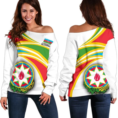 Azerbaijan White N Flag Off Shoulder Sweater