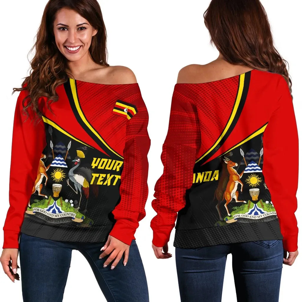 Uganda Personalised Women's Off Shoulder Sweater National Flag