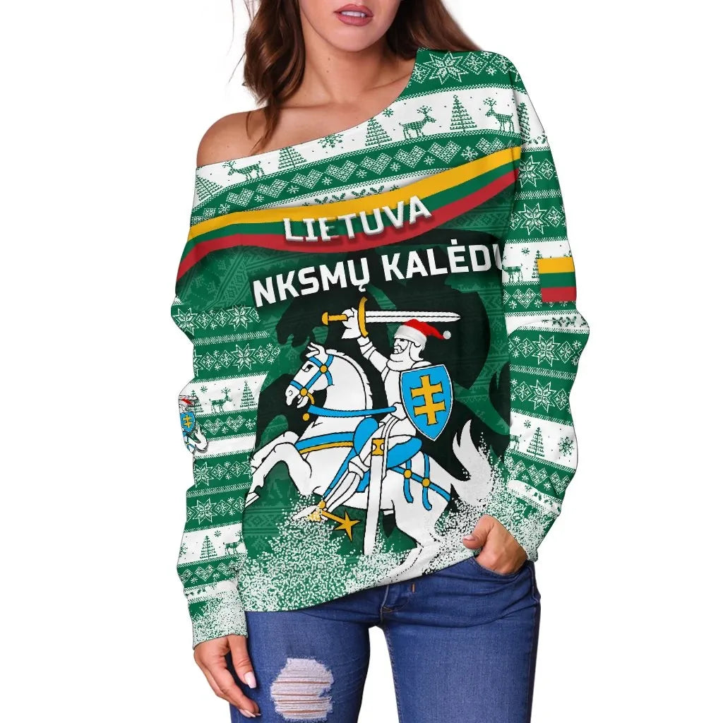 Lithuania Christmas Women Off Shoulder Sweater Simple Vibes Version