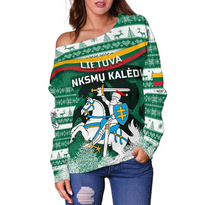 Lithuania Christmas Women Off Shoulder Sweater Simple Vibes Version