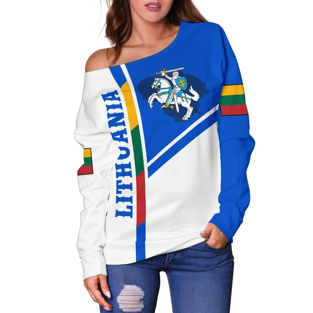 Lithuania Women's Off Shoulder Sweater Vytis Lietuva