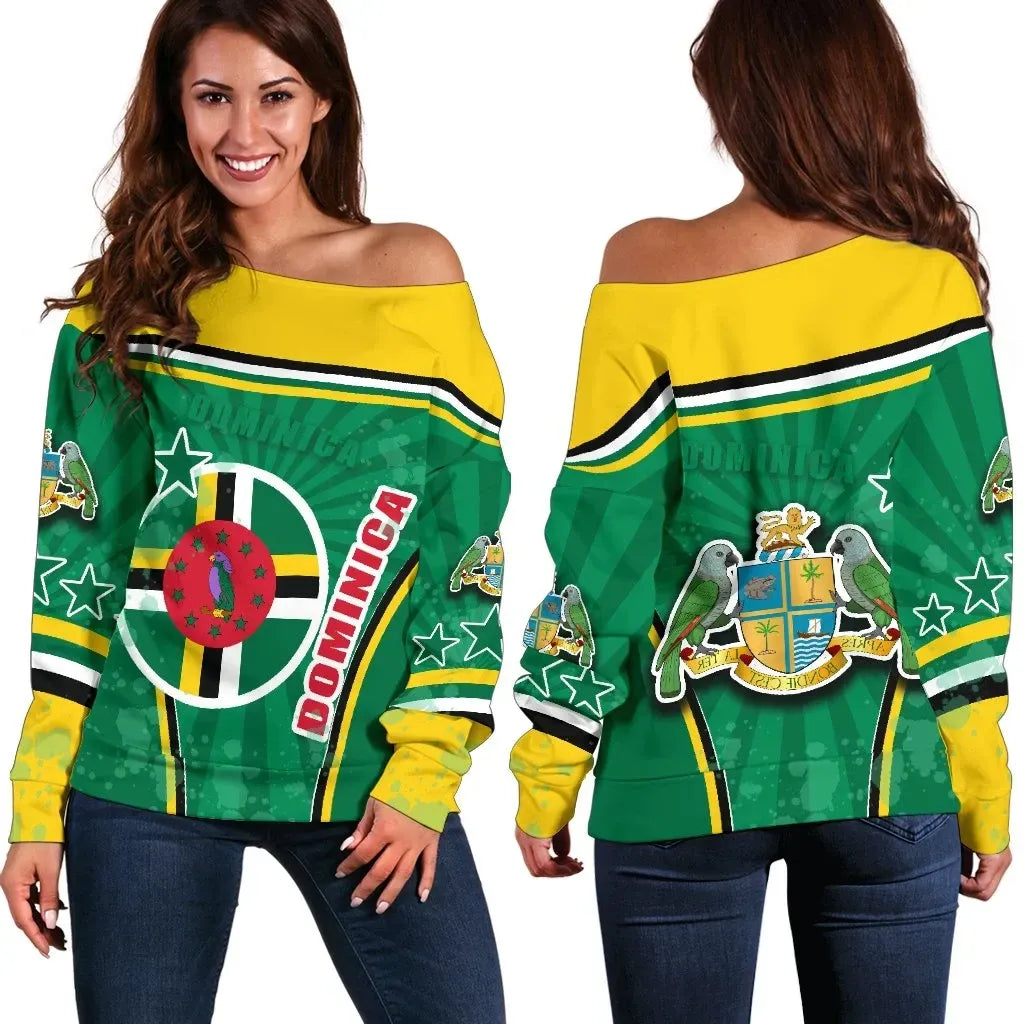 Dominica Off Shoulder Sweater Circle Stripes Flag Version