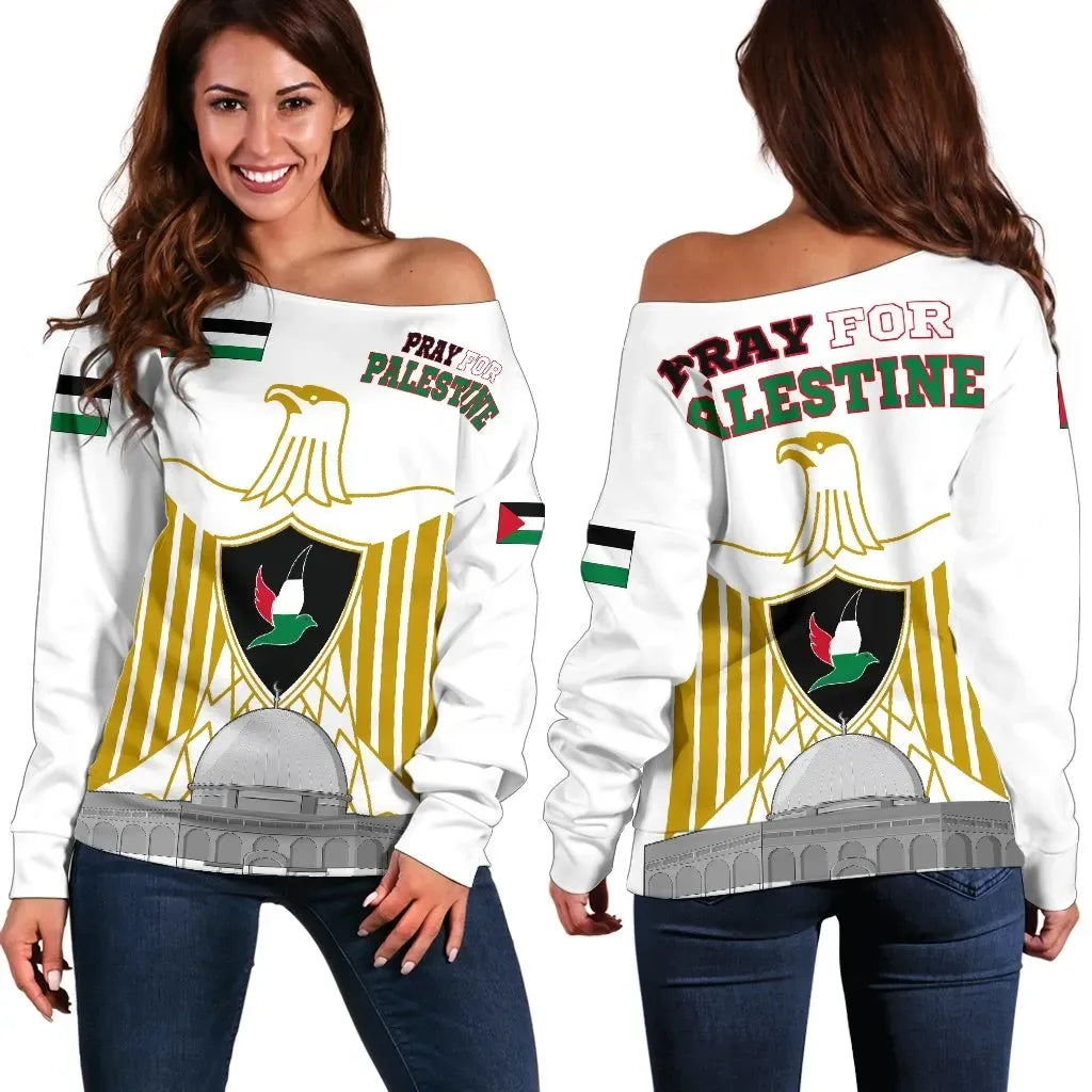 Pray For Palestine Women's Off Shoulder Sweater