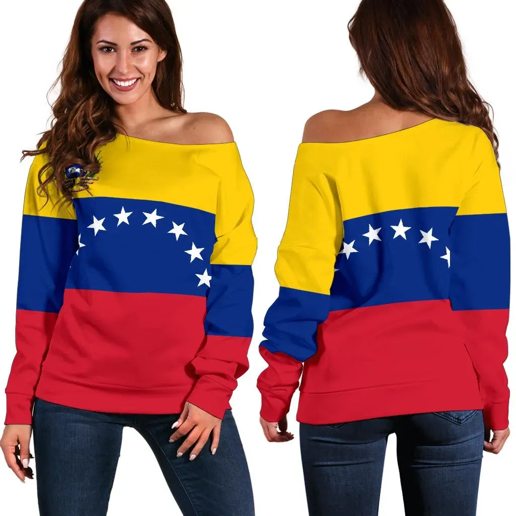 Venezuela Off Shoulder Sweater Flag
