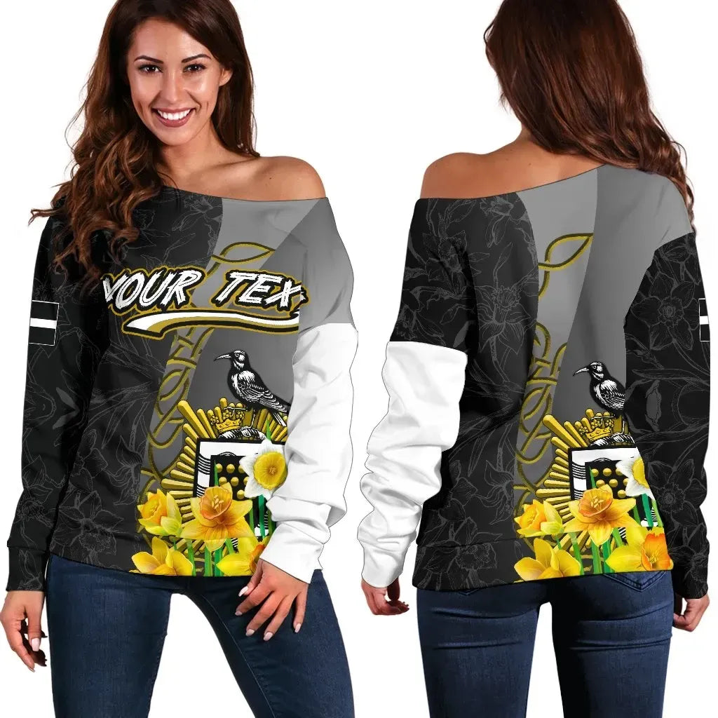 Cornwall Celtic Custom Personalised Women's Off Shoulder Sweater Daffodil With Seal