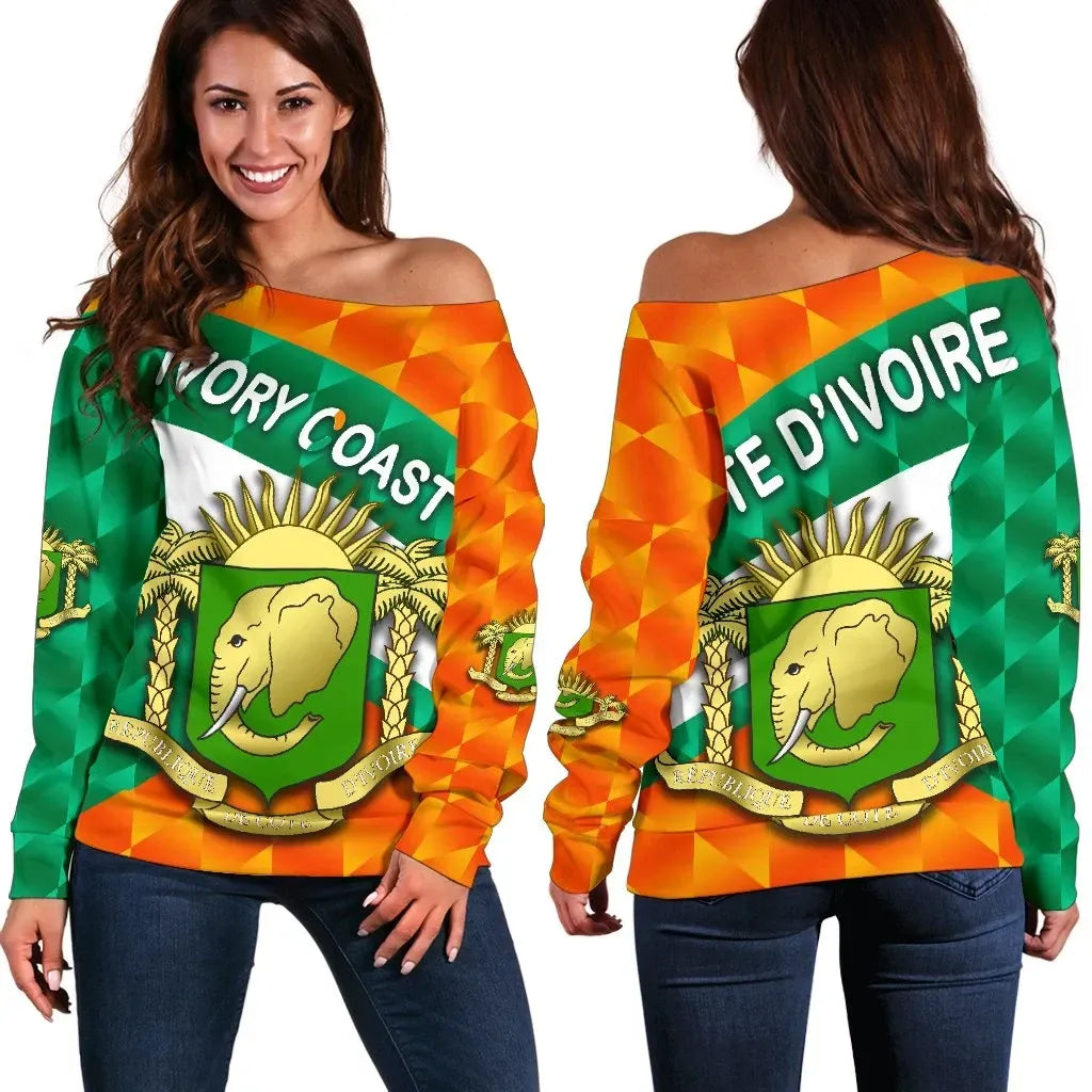 Ivory Coast Women Off Shoulder Sweater Sporty Style
