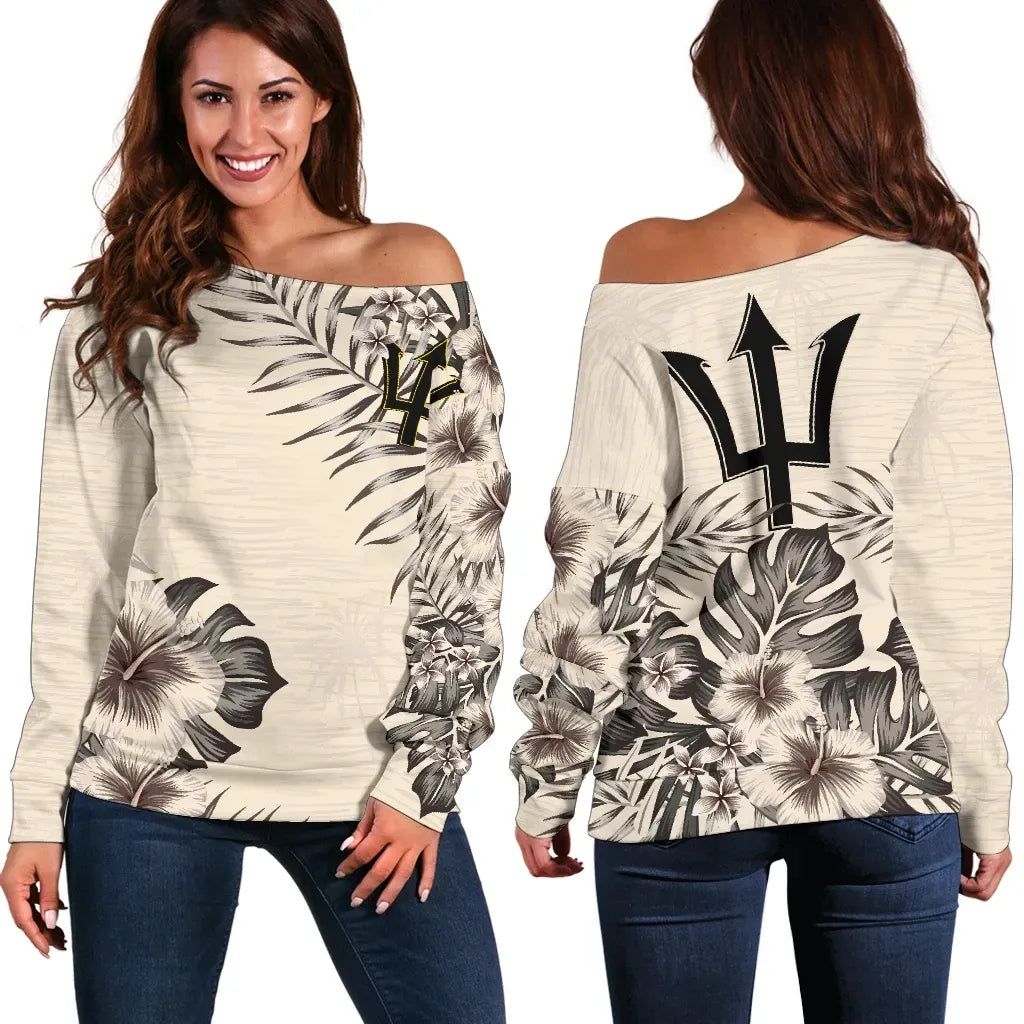 Barbados The Beige Hibiscus Off Shoulder Sweater