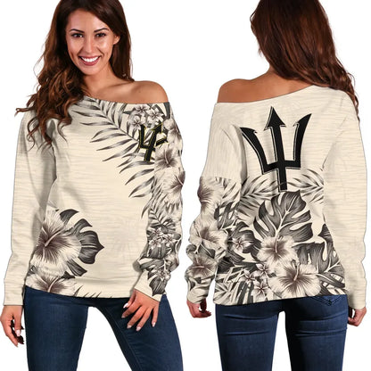 Barbados The Beige Hibiscus Off Shoulder Sweater