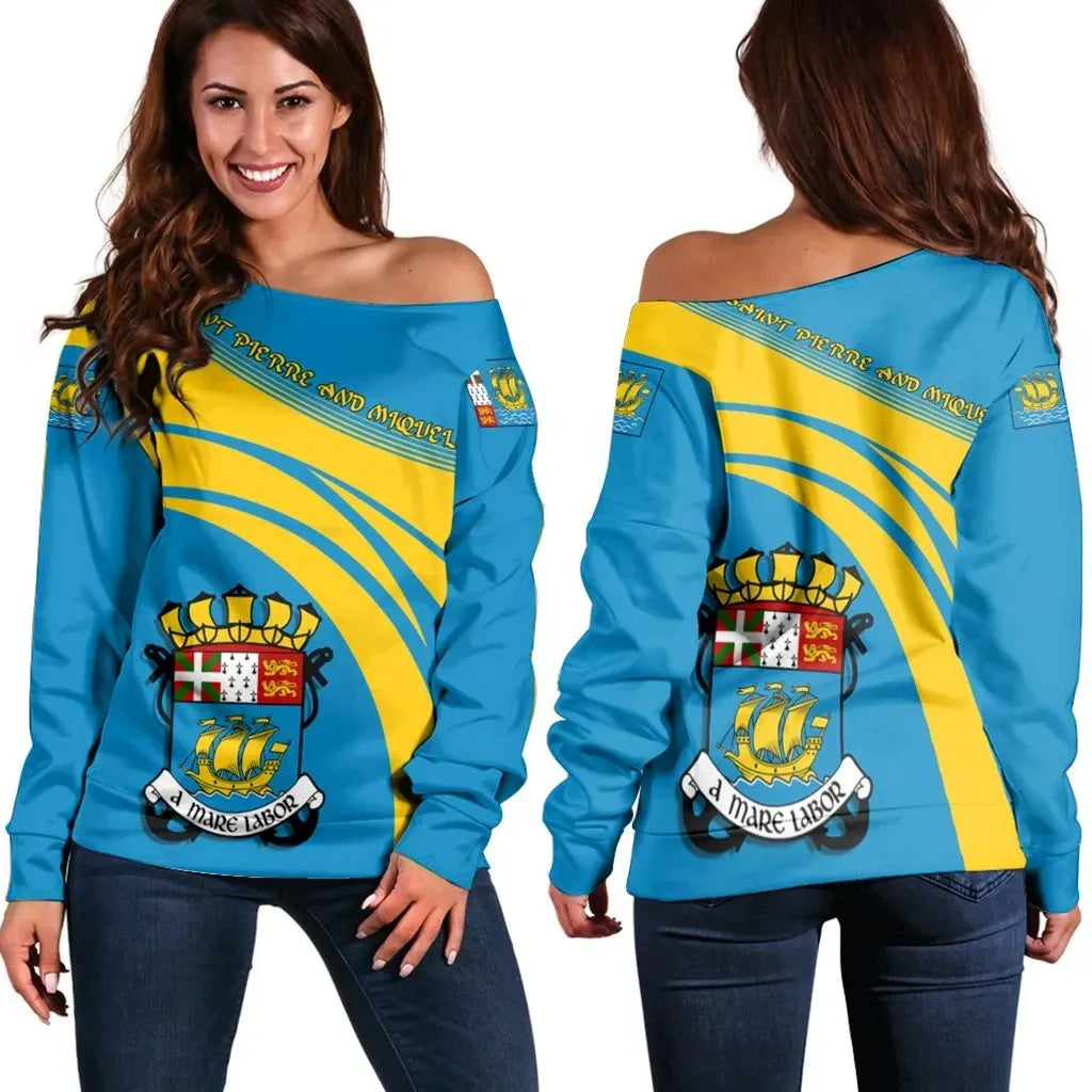Saint Pierre and Miquelon Coat Of Arms Shoulder Sweater Cricket