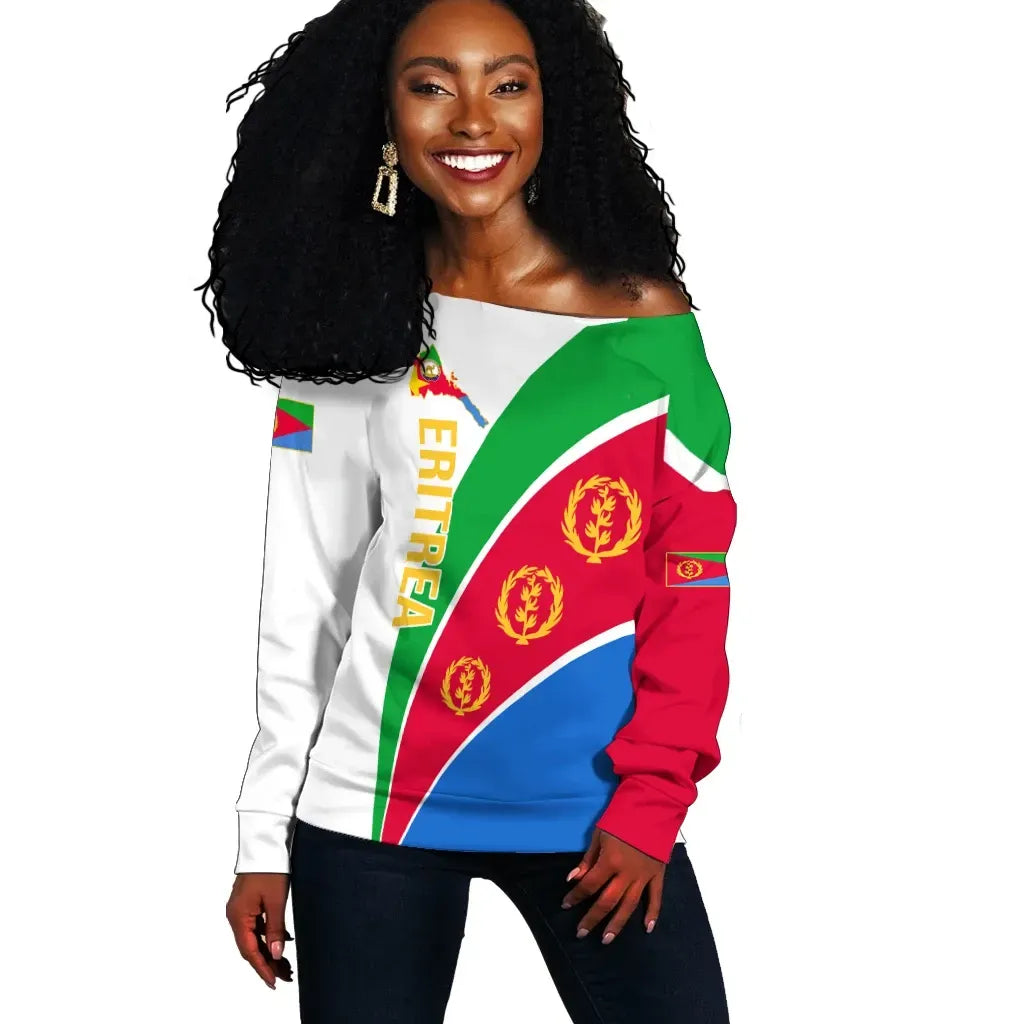 Eritrea Off Shoulder Sweater Eritrea Active Flag Map
