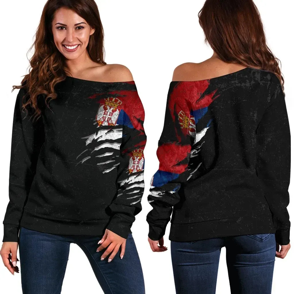 Serbia in Me Women's Off Shoulder Sweater Special Grunge Style
