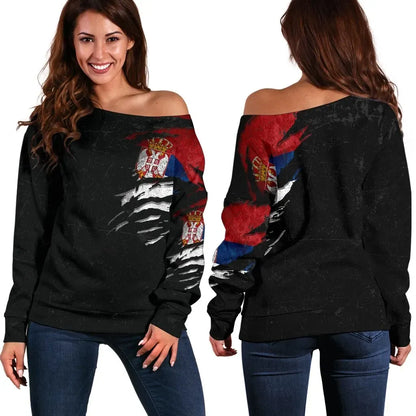 Serbia in Me Women's Off Shoulder Sweater Special Grunge Style