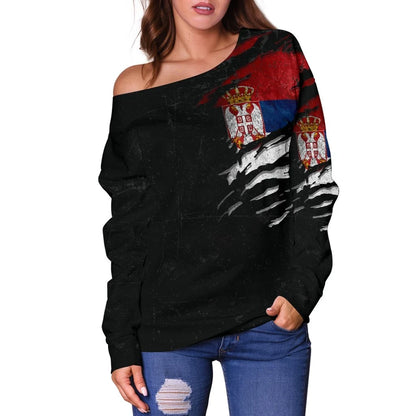 Serbia in Me Women's Off Shoulder Sweater Special Grunge Style