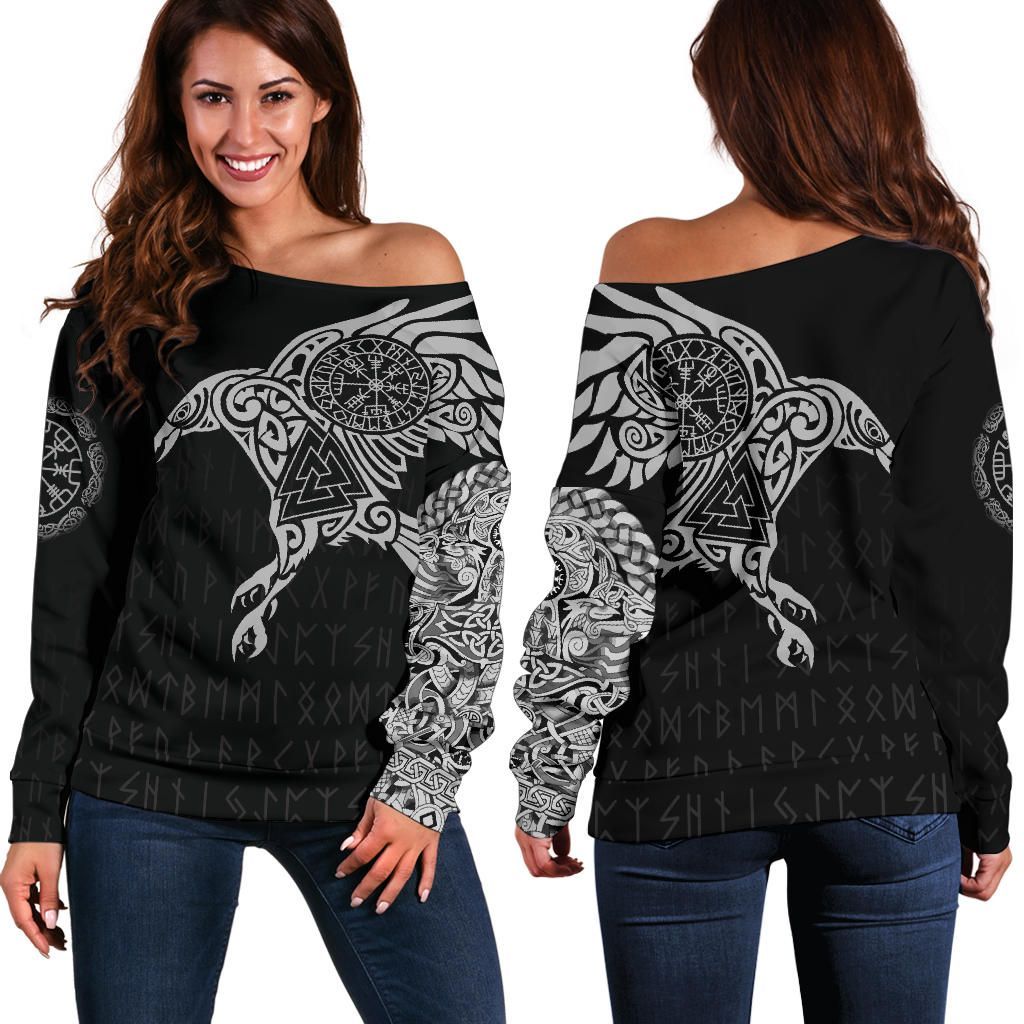 Vikings The Raven Of Odin Tattoo Off Shoulder Sweater