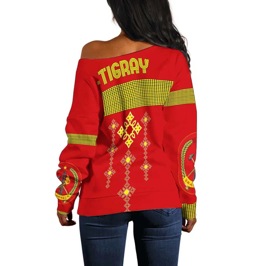 Tigray Off Shoulder Sweater Tigray Round Pattern Flag