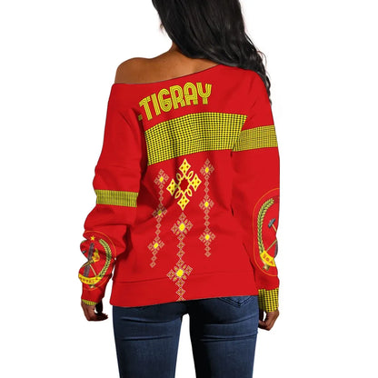 Tigray Off Shoulder Sweater Tigray Round Pattern Flag