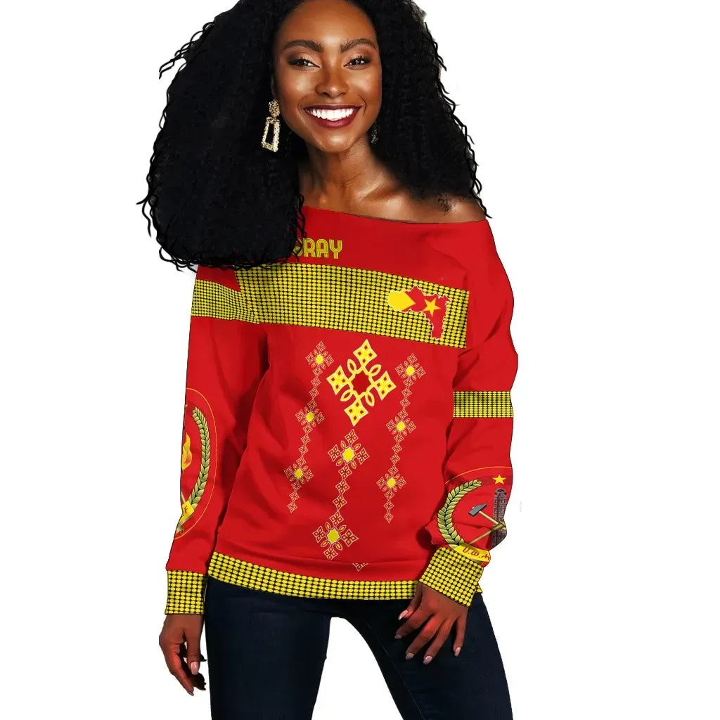 Tigray Off Shoulder Sweater Tigray Round Pattern Flag
