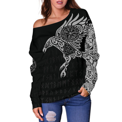 Vikings The Raven Of Odin Tattoo Off Shoulder Sweater