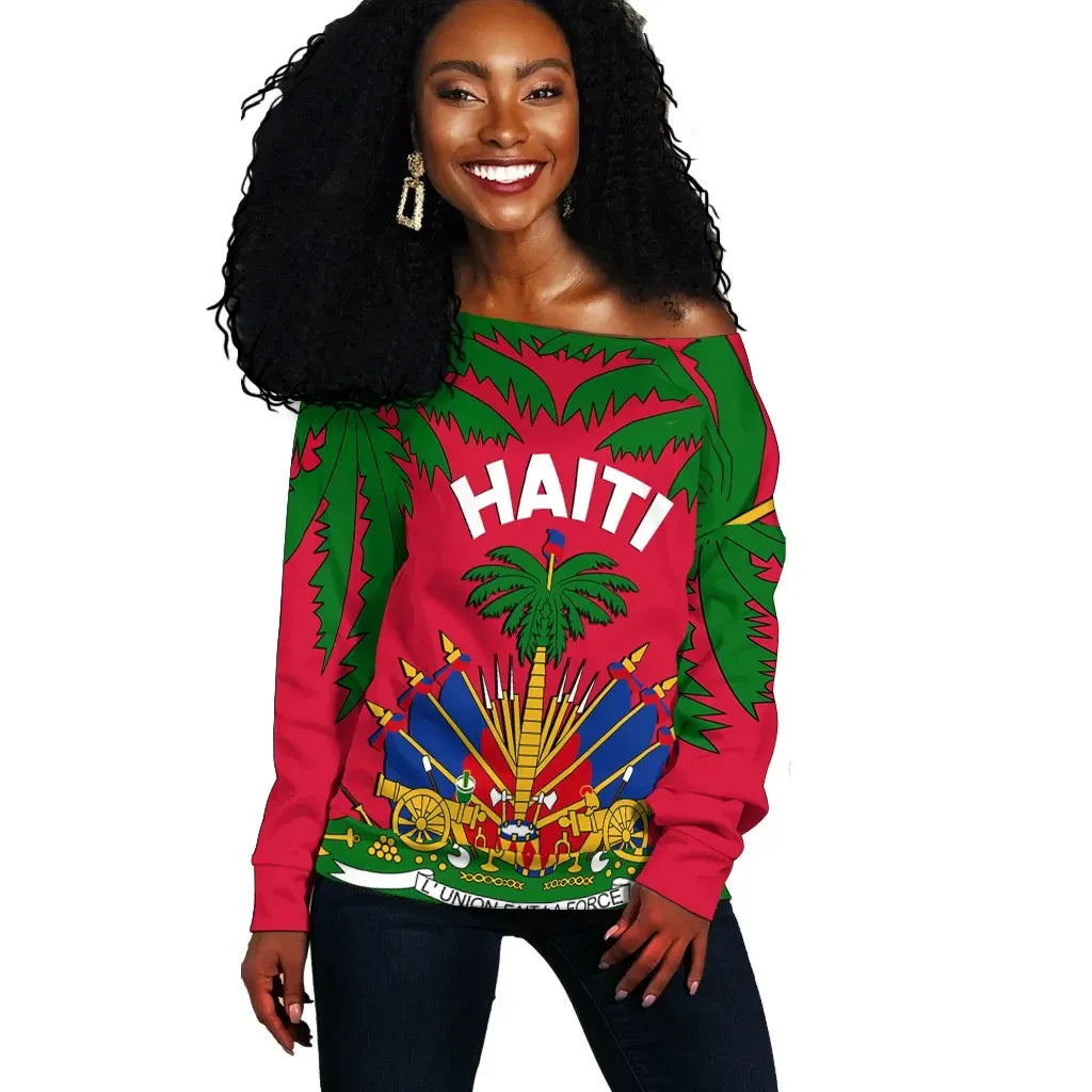 Coat of Arms Haiti Off Shoulder Sweater Le Marron Inconnu