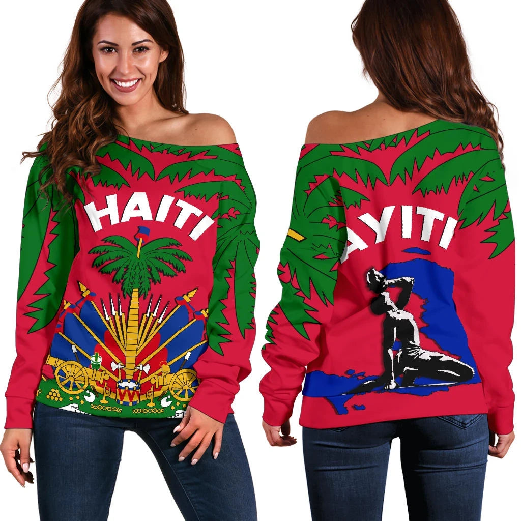 Coat of Arms Haiti Off Shoulder Sweater Le Marron Inconnu