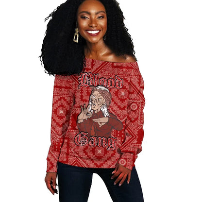 Blood Gang Off Shoulder Sweater Red Paisley