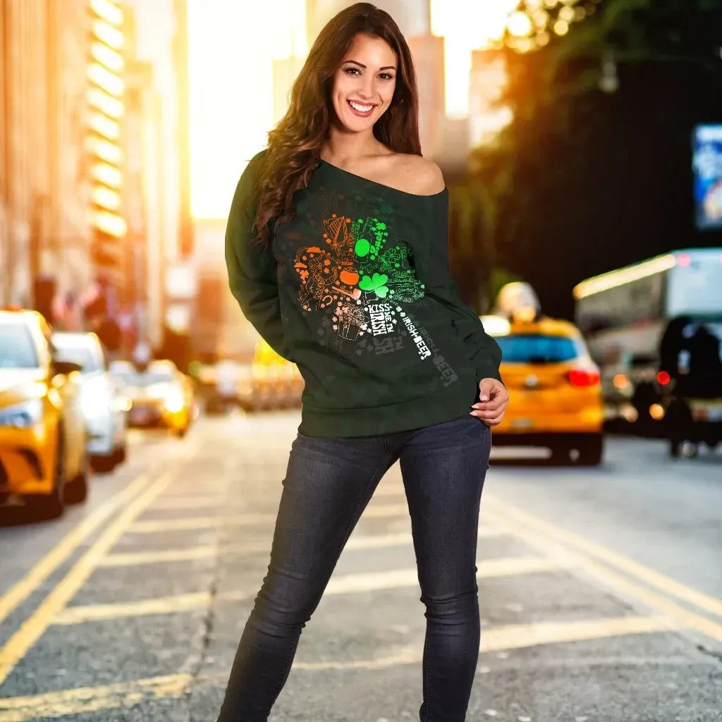 Ireland Women's Off Shoulder Sweater Ireland Shamrock St.Patrick Day Style